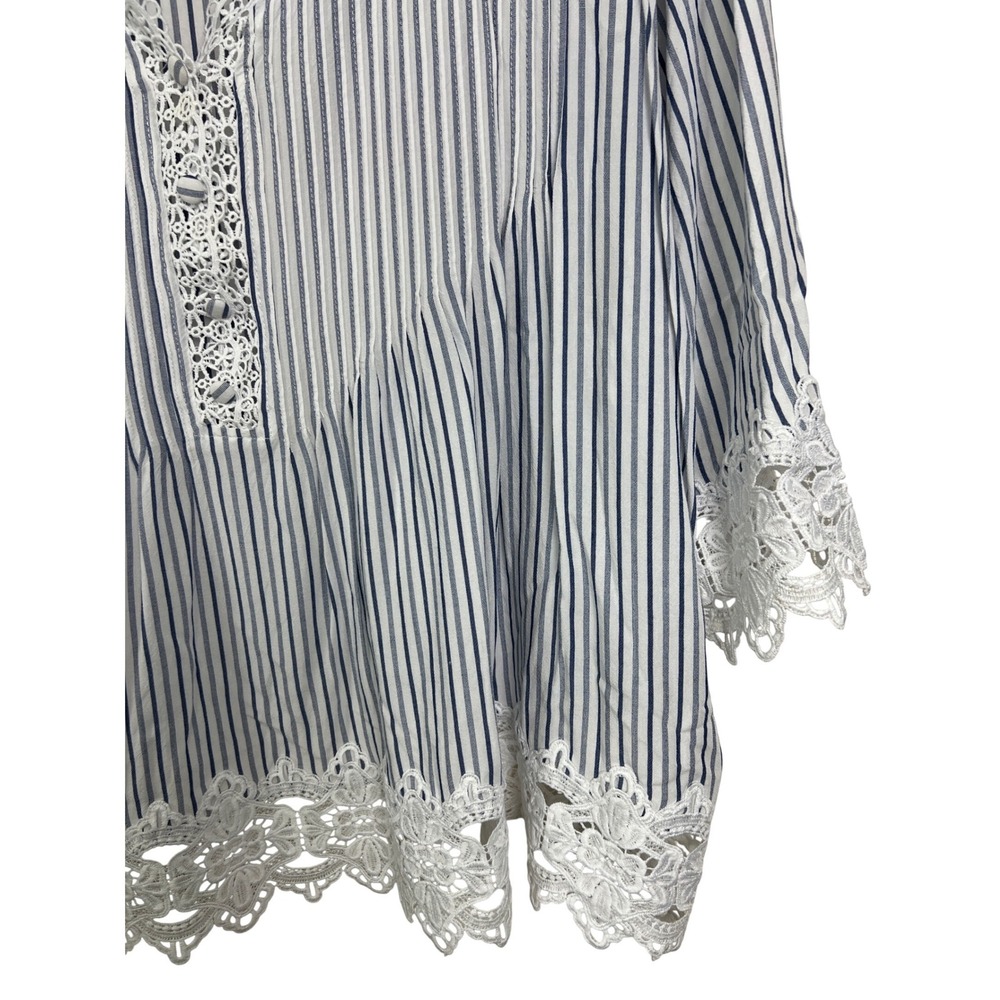 Chelsea & Theodore Blouse Women 3X Blue Striped Lace Trim Boho Peplum Top F10 - Picture 10 of 12